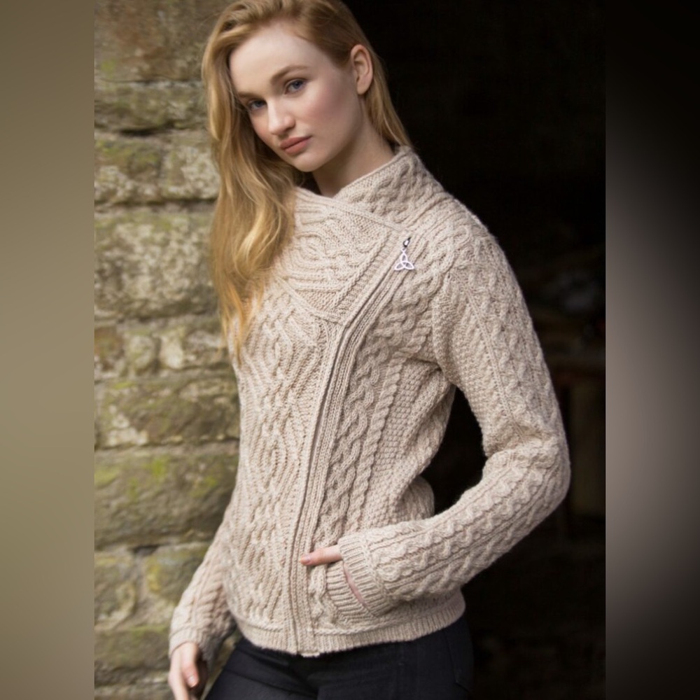 NWT Aran Crafts Cable Knit Side Zip Sweater Size L